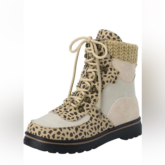 Leopard print leather laced up boots with cowboy style square toe boots size 8 - Picture 5 of 15